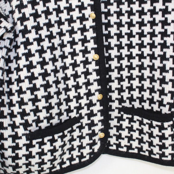 vintage black and white hounds tooth knit button up cardigan womens size pm - Picture 3 of 5